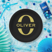 Monogramm und Name Schwarz und Gold Personalisiert Pappteller (Party)