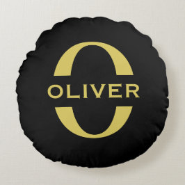 Monogramm und Name Schwarz und Gold Personalisiert Rundes Kissen