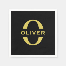 Monogramm und Name Schwarz und Gold Personalisiert Serviette