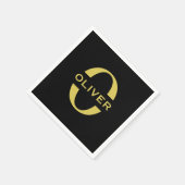 Monogramm und Name Schwarz und Gold Personalisiert Serviette (Ecke)