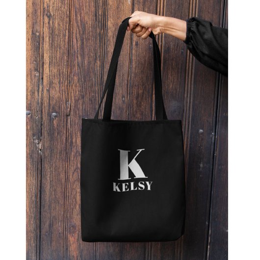 Monogramm und Name Schwarz-Weiß-Tasche Tasche