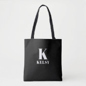 Monogramm und Name Schwarz-Weiß-Tasche Tasche (Vorderseite)