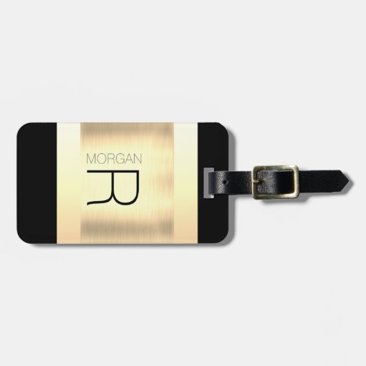 Monogramm und Name, Schwarzer und Grauer Text, geb Gepäckanhänger (Vorderseite horizontal)