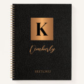 Monogramm und Name Schwarzes Gold personalisiert Notizblock (Vorderseite)