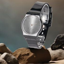 Monogramm und Name Silver Metallic Men's Black Ban Armbanduhr