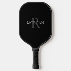 Monogramm und Name, trendy schwarz mit grauem Text Pickleball Schläger