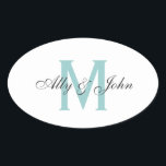 Monogramm und Namen, die Aufkleber wedding sind<br><div class="desc">Kundenspezifischer blauer und grauer Monogrammbuchstabe und -namen,  die Aufkleber wedding sind.</div>