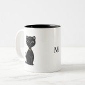 Monogramm und Niedliche Schwarze Katze Zweifarbige Tasse (Vorderseite Links)