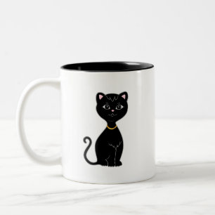 Monogramm und Niedliche Schwarze Katze Zweifarbige Tasse