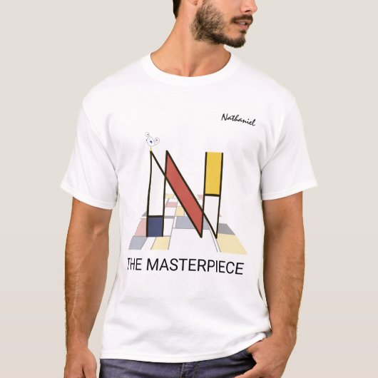 Monogramm und Niedlicher Vogel der Modernen Kunst T-Shirt (Vorderseite)