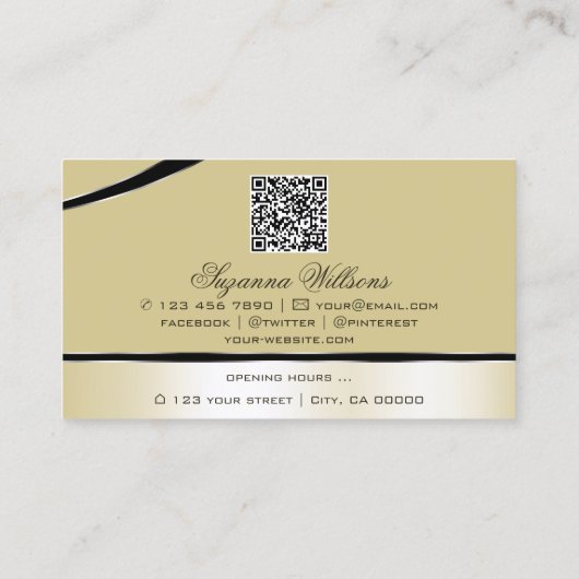 Monogramm und QR-Code für Champagnerbeige Visitenkarte (Rückseite)