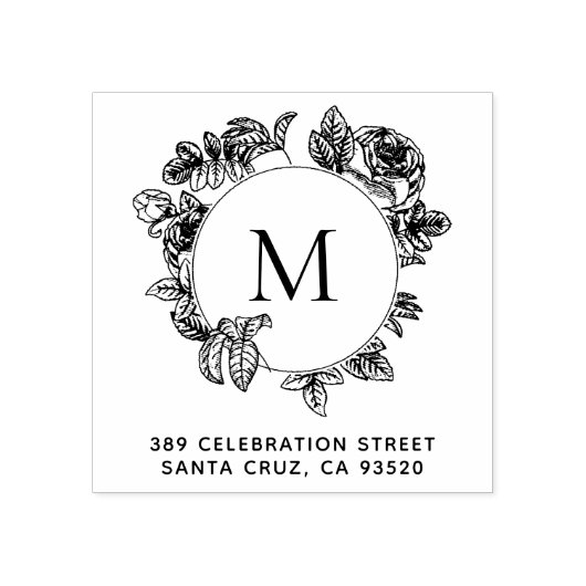 Monogramm und Rücksendeadresse der Rundflorrahmen Gummistempel (Prägung)