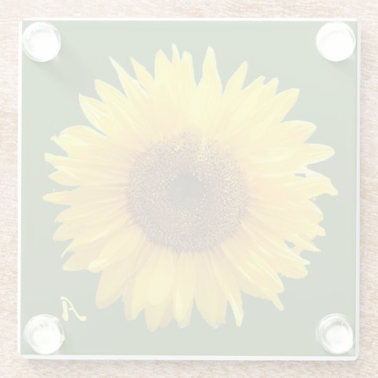 Monogramm und schöne Sonnenblumen auf grünem Wald Glasuntersetzer (Rückseite)
