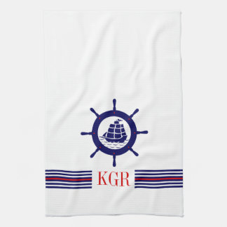 Monogramm und Streifen des blauen Nautical Boat Wh Handtuch