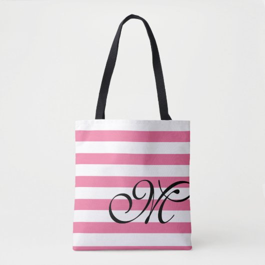 Monogramm und Streifen rosa Totbeutel Tasche (Vorderseite)