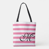 Monogramm und Streifen rosa Totbeutel Tasche (Rückseite)