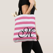 Monogramm und Streifen rosa Totbeutel Tasche (Von Nahem)