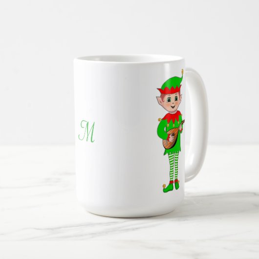 Monogramm und Weihnachtsmusikelf Kaffeetasse (VorderseiteRechts)