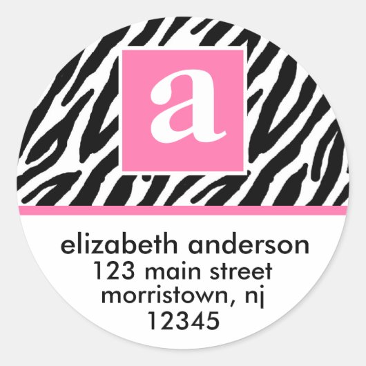 Monogramm und Zebra Muster Runder Aufkleber (Vorderseite)