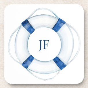 Monogramm-Unterschrift-nautisches-Wasserfarbe-Boot Getränkeuntersetzer