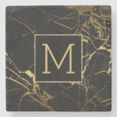 Monogramm-Untersetzer aus schwarzem Marmor Steinuntersetzer (Vorderseite)
