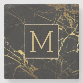 Monogramm-Untersetzer aus schwarzem Marmor Steinuntersetzer