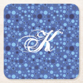 Monogramm-Untersetzer für Blauer Blasen-Punkte Rechteckiger Pappuntersetzer (Vorderseite)