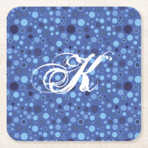 Monogramm-Untersetzer für Blauer Blasen-Punkte