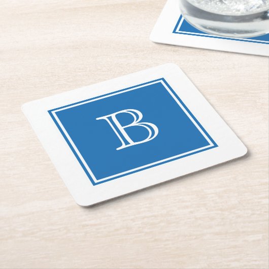 Monogramm-Untersetzer für blaues Quadrat Rechteckiger Pappuntersetzer (angewinkelt)