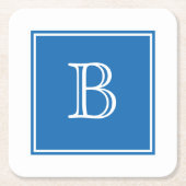 Monogramm-Untersetzer für blaues Quadrat Rechteckiger Pappuntersetzer (Vorderseite)