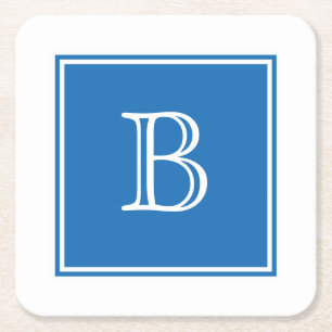 Monogramm-Untersetzer für blaues Quadrat Rechteckiger Pappuntersetzer
