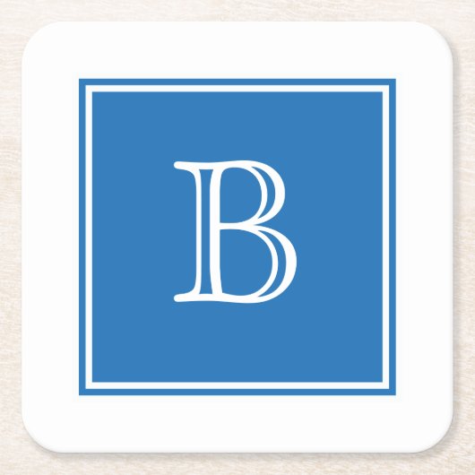 Monogramm-Untersetzer für blaues Quadrat Rechteckiger Pappuntersetzer (Vorderseite)