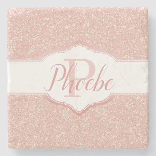 Monogramm-Untersetzer für den rosa Glitzer Steinuntersetzer (Vorderseite)