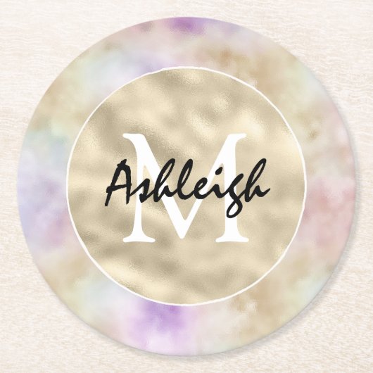 Monogramm-Untersetzer für die Lila Gefärbte Krawat Runder Pappuntersetzer (Vorderseite)