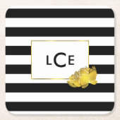 Monogramm-Untersetzer für Schwarze Streifen und Go Rechteckiger Pappuntersetzer (Vorderseite)