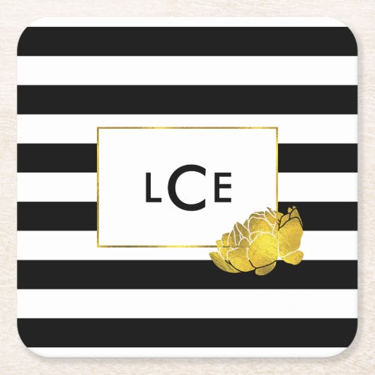 Monogramm-Untersetzer für Schwarze Streifen und Go Rechteckiger Pappuntersetzer (Vorderseite)