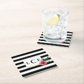 Monogramm-Untersetzer für Schwarzes Streifen und R Rechteckiger Pappuntersetzer (Vor Ort)