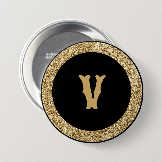 Monogramm V, elegantes goldenes Drehbuch Button (Vorne & Hinten)