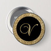 Monogramm V, elegantes goldenes Drehbuch Button (Vorne & Hinten)