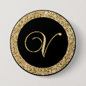 Monogramm V, elegantes goldenes Drehbuch Button (Vorderseite)