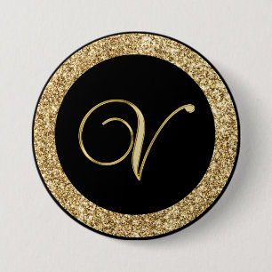 Monogramm V, elegantes goldenes Drehbuch Button