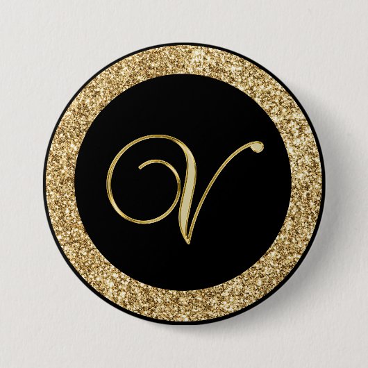 Monogramm V, elegantes goldenes Drehbuch Button (Vorderseite)