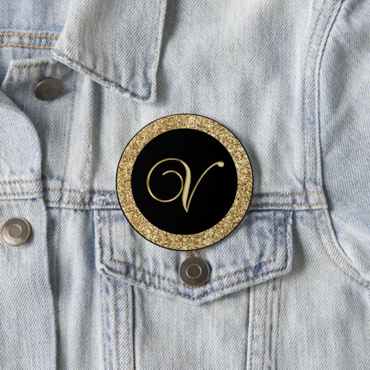 Monogramm V, elegantes goldenes Drehbuch Button (Beispiel)