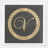 Monogramm V, elegantes goldenes Drehbuch Serviette (Vorderseite)
