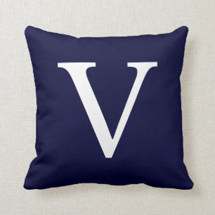 Monogramm V für Navy Blue Kissen