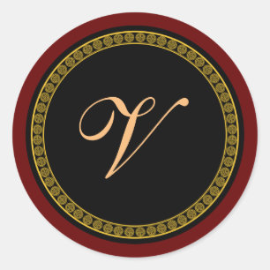 Monogramm "V" goldenes Drehbuch  Runder Aufkleber