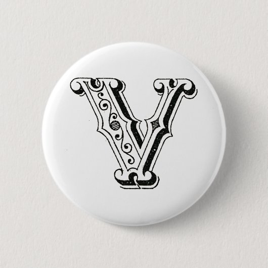 Monogramm V, Letter V, Alphabet V, Schwarz und Wei Button (Vorderseite)