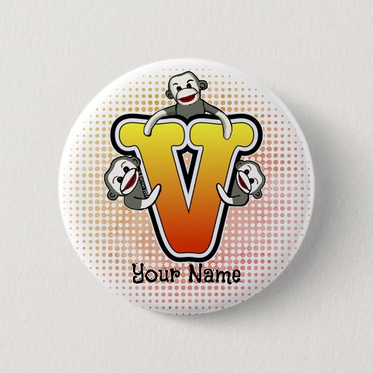 Monogramm V Sock Monkey Button (Vorderseite)