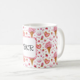 Monogramm, Valentine Candy & Hydrangea Muster 11oz Kaffeetasse