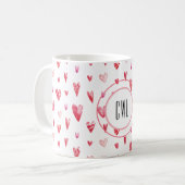 Monogramm, Valentinherz Muster 11oz Kaffeetasse (Vorderseite Links)